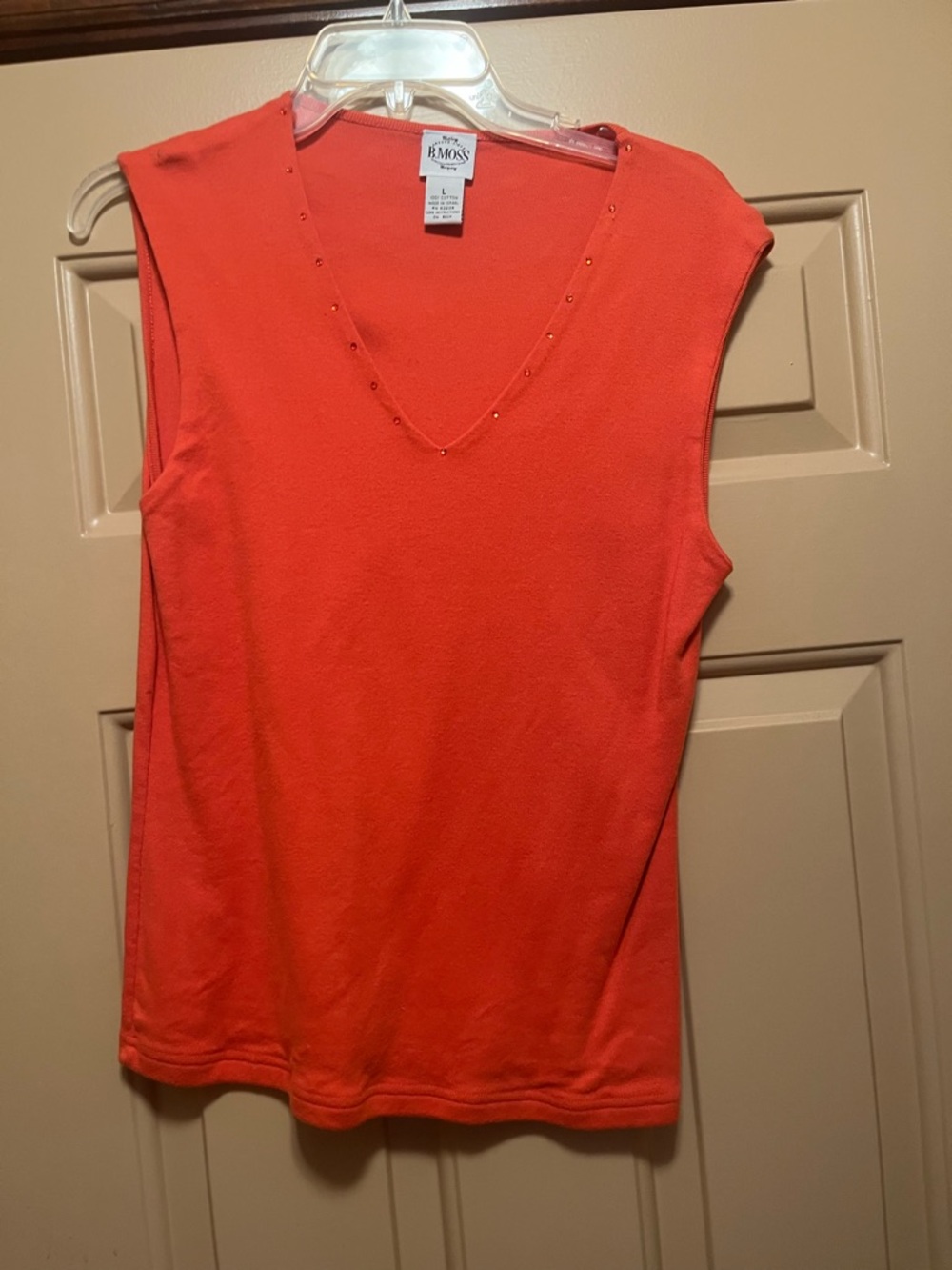 Tailor B. Moss Orange Sleeveless V-Neck Tank with Stud Trim